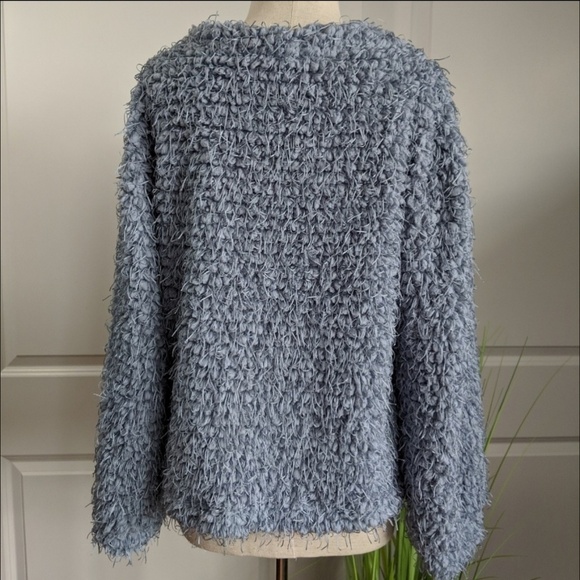 Vince Camuto Top Textured Eyelash Pullover Mock Neck Long Sleeve Grey Blue M NWT - Picture 5 of 8